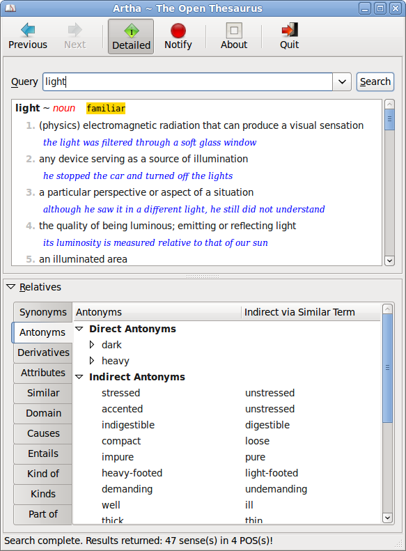 Artha notifying definition of `thesaurus`